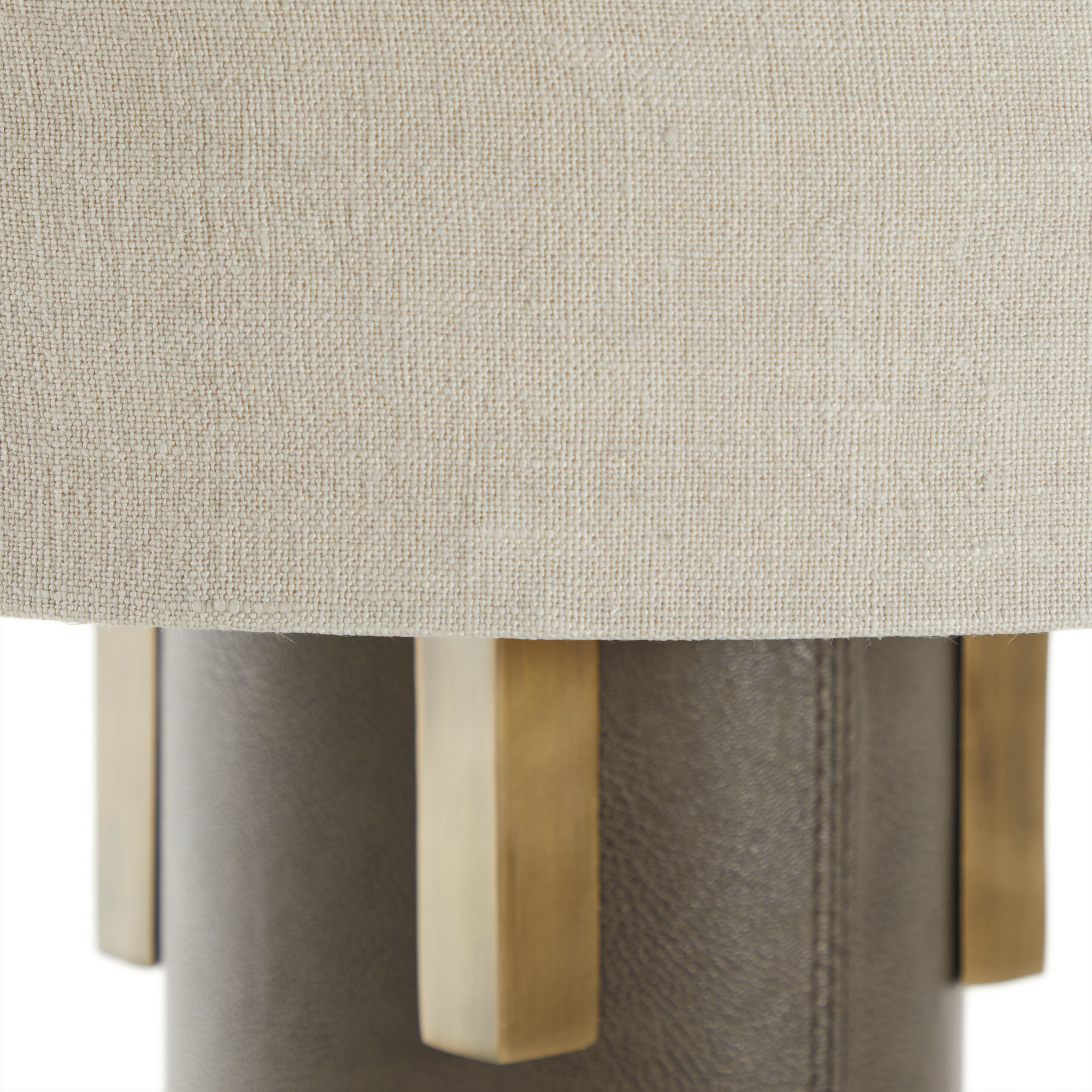 Bronx 29 inch Brushed Antique Brass and Dark Brown Leather with Beige Linen Table Lamp Portable Light