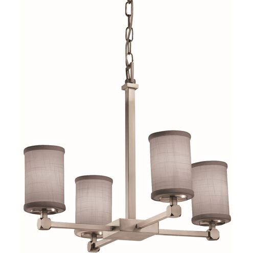 Textile 4 Light 21 inch Brushed Nickel Chandelier Ceiling Light in Cylinder with Flat Rim, Incandescent, Gray, Cylinder w/ Flat Rim