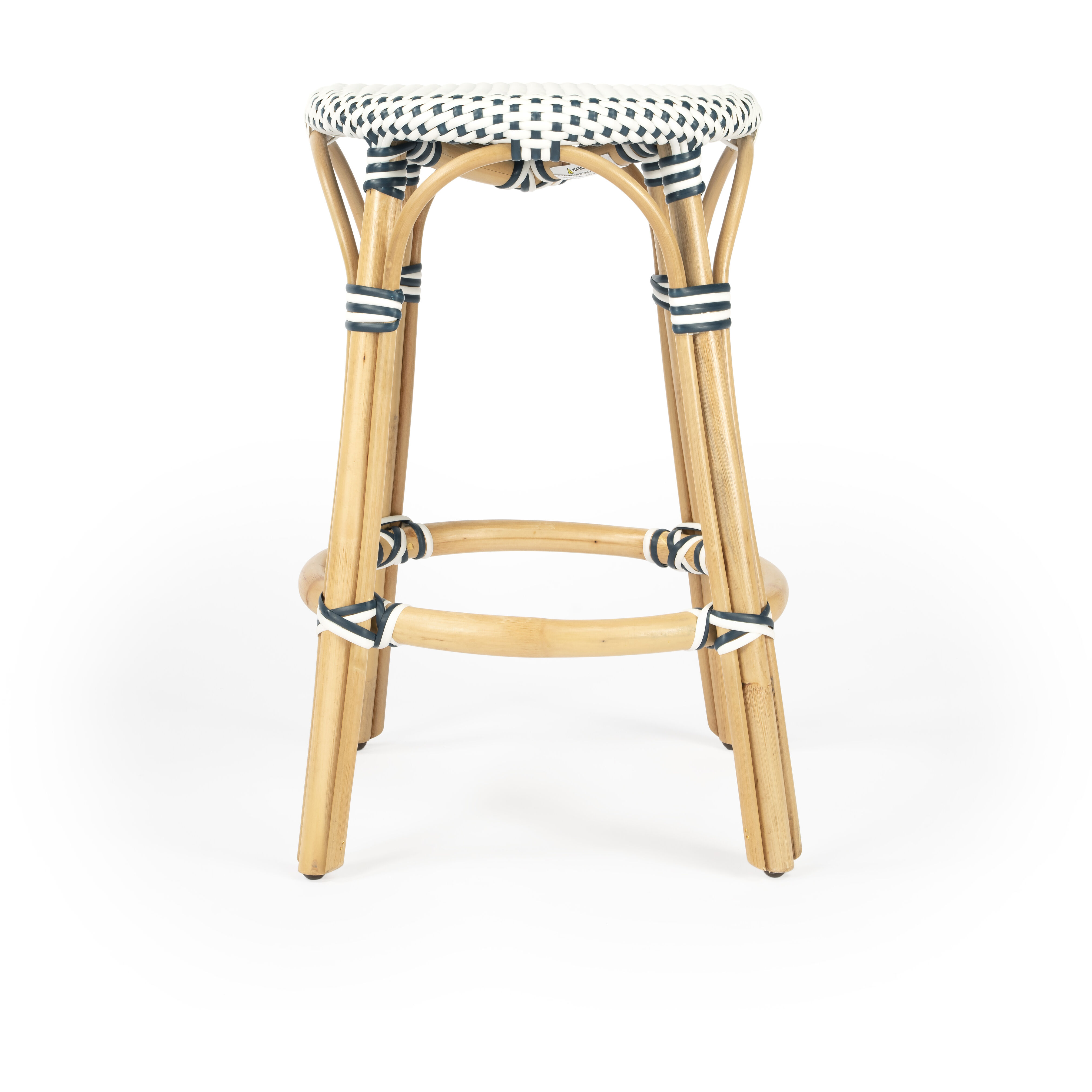 Tobias Rattan Round 24" Counter Stool in White and Navy Dot