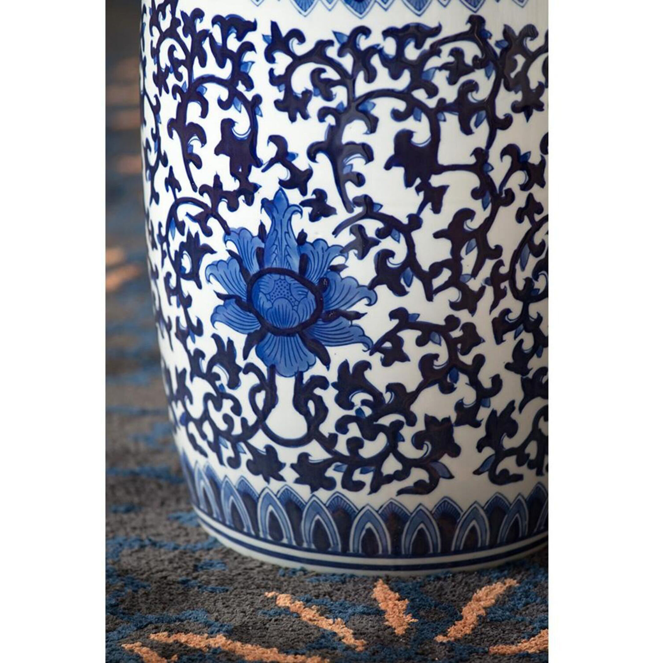 Garden 15.9 inch Blue and White Stool