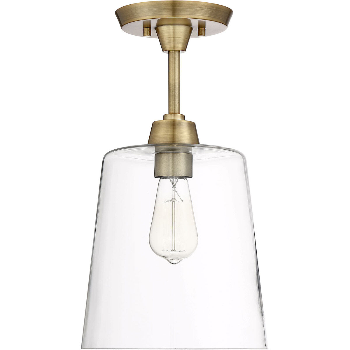 Modern 1 Light 10 inch Natural Brass Semi-Flush Ceiling Light