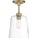 Modern 1 Light 10 inch Natural Brass Semi-Flush Ceiling Light