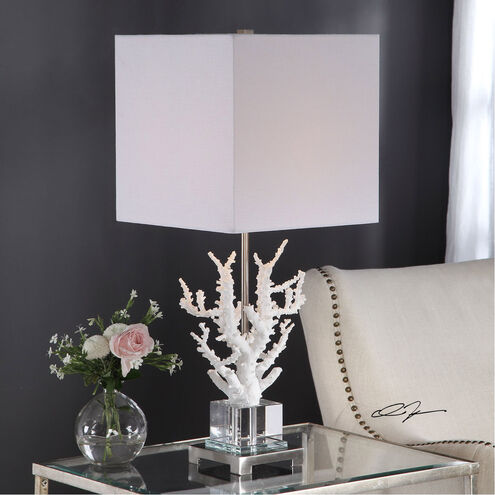 Corallo 29 inch 150 watt White Coral and Polished Nickel with Crystal Table Lamp Portable Light