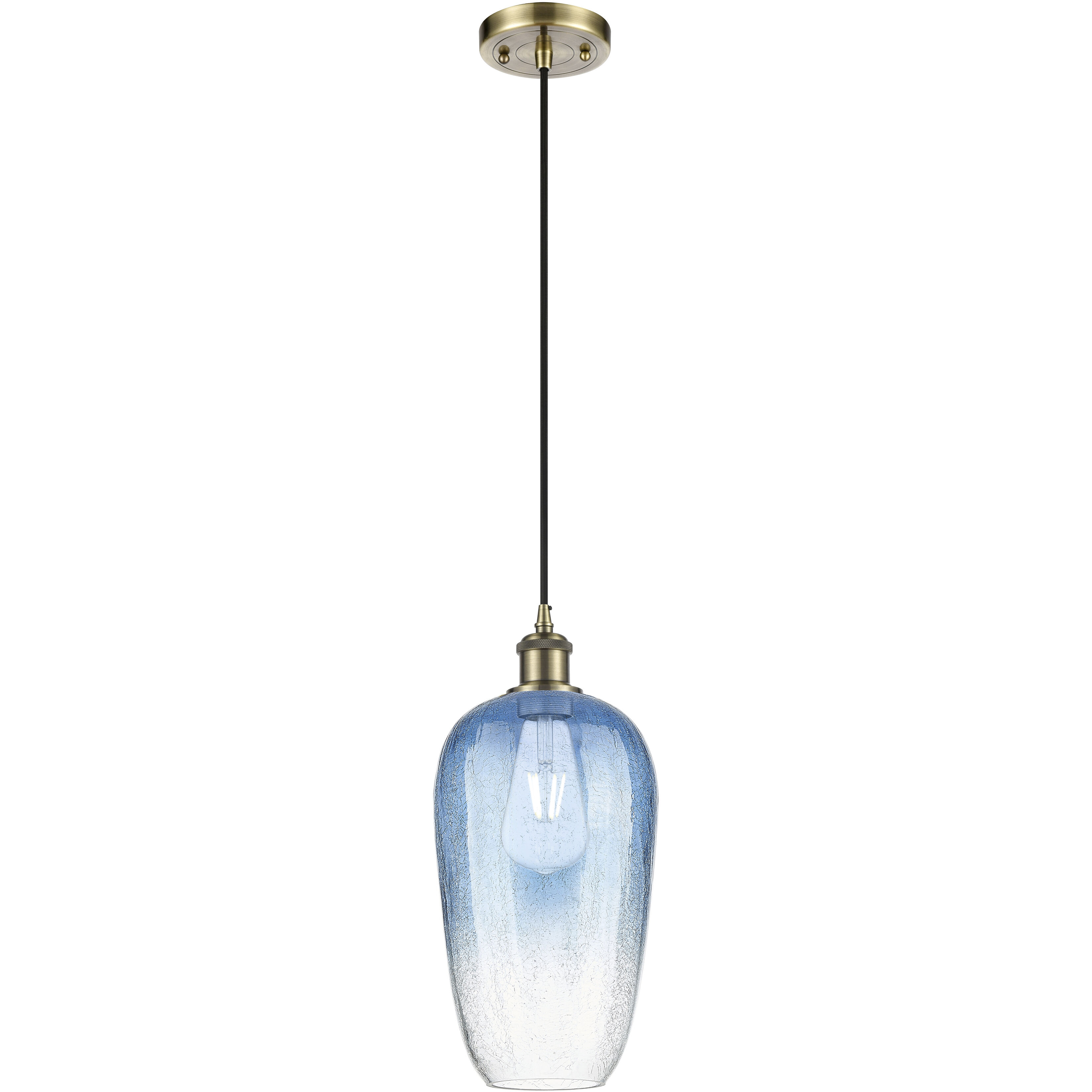 Ballston Brookhaven Flute 1 Light 7 inch Antique Brass Mini Pendant Ceiling Light in Sapphire Blue Glass