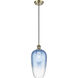 Ballston Brookhaven Flute 1 Light 7 inch Antique Brass Mini Pendant Ceiling Light in Sapphire Blue Glass
