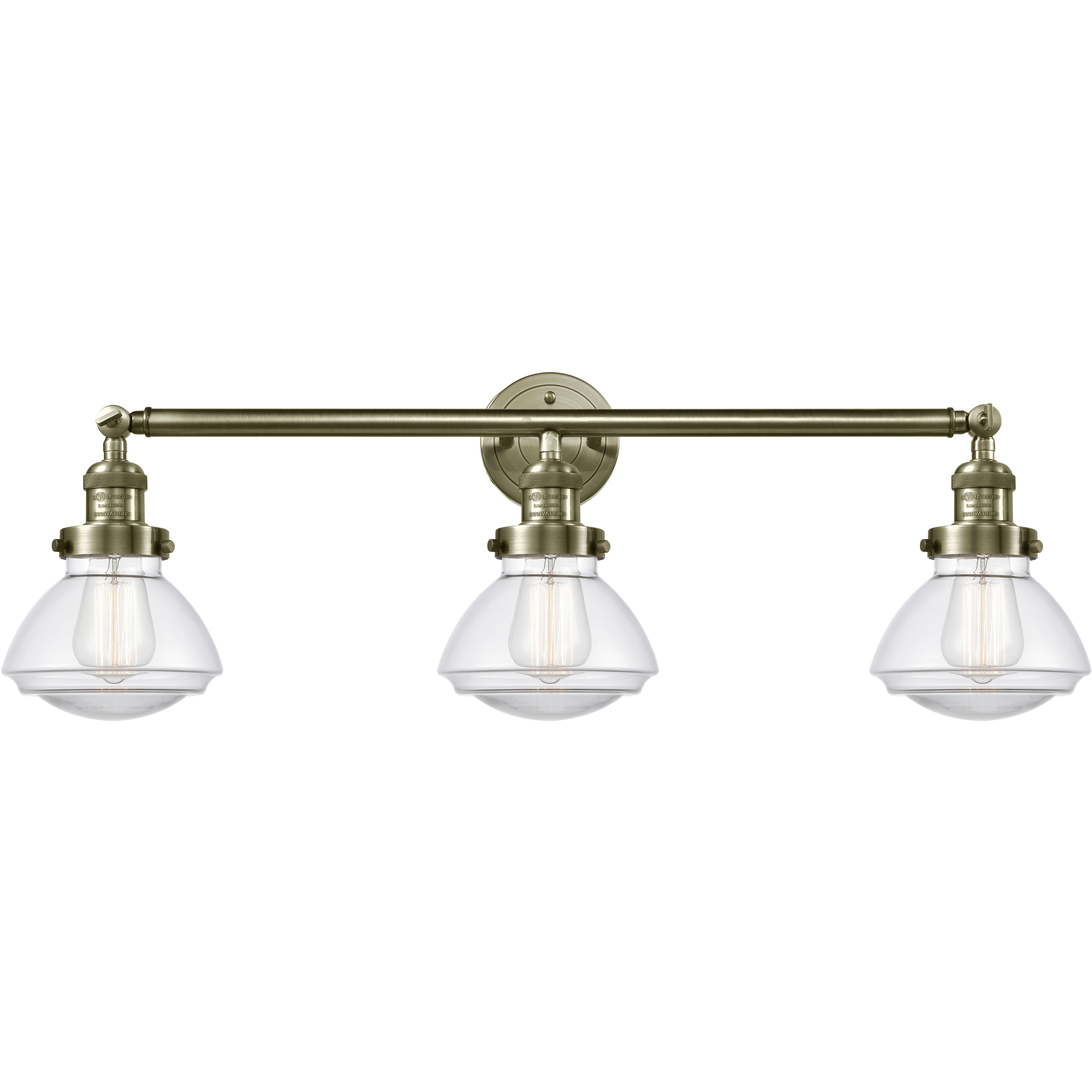 Franklin Restoration Olean 3 Light 31 inch Antique Brass Bath Vanity Light Wall Light in Incandescent, Clear Glass, Franklin Restoration