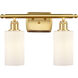 Ballston Clymer 2 Light 16 inch Satin Gold Bath Vanity Light Wall Light in Matte White Glass, Ballston