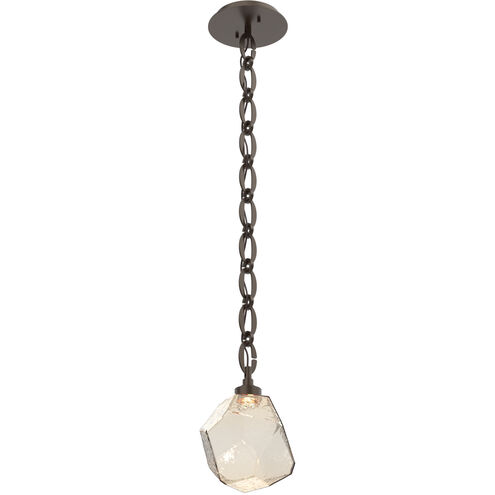 Gem LED 7.8 inch Flat Bronze Pendant Ceiling Light in 3000K LED, Amber, Oval Chain