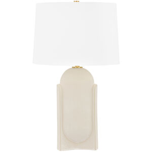 Leeston 27 inch 15 watt Aged Brass and Ceramic Moonstone Sand Table Lamp Portable Light