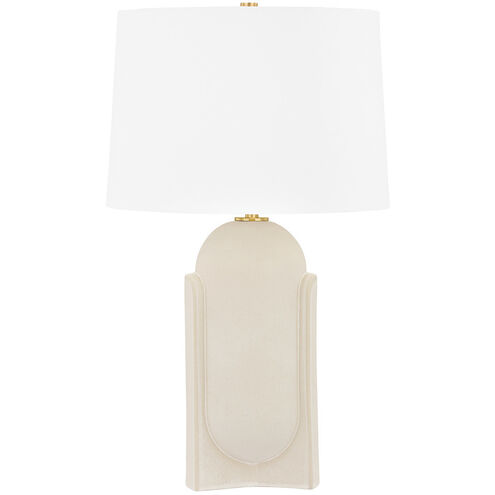 Leeston 27 inch 15 watt Aged Brass and Ceramic Moonstone Sand Table Lamp Portable Light