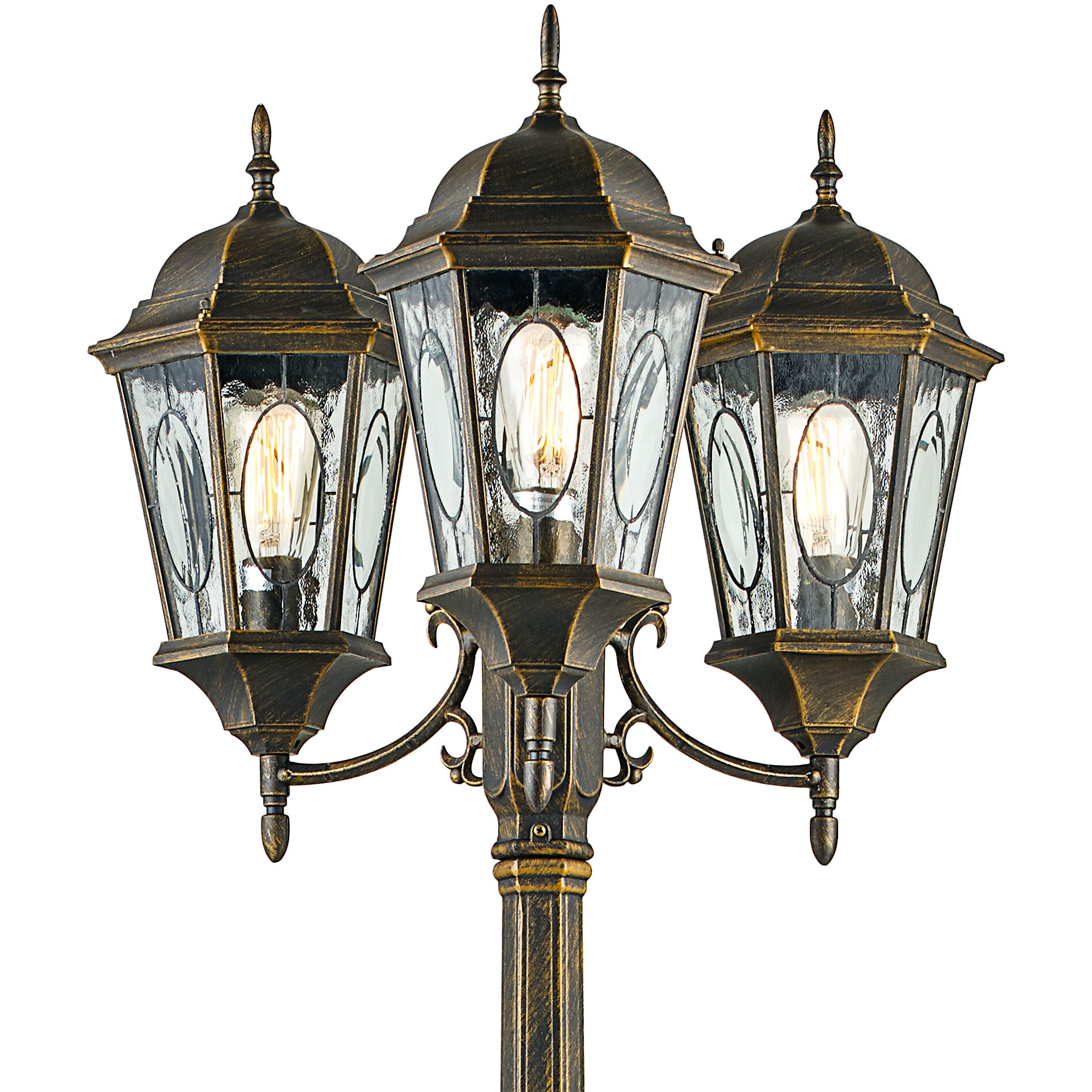 Signature 3 Light 96 inch Black Gold Lamp Post 