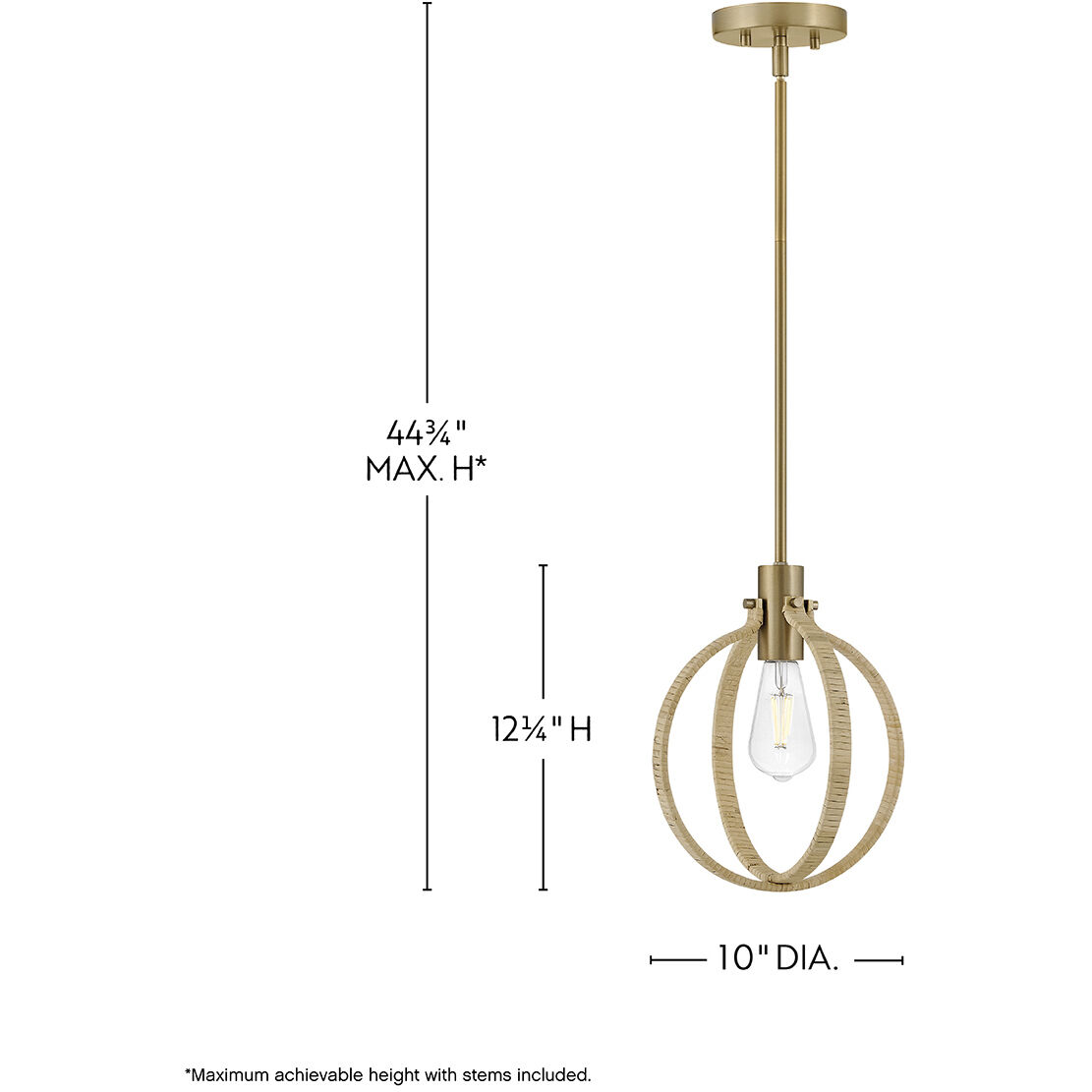 Fallon 1 Light 10 inch Lacquered Brass with Bamboo Pendant Ceiling Light