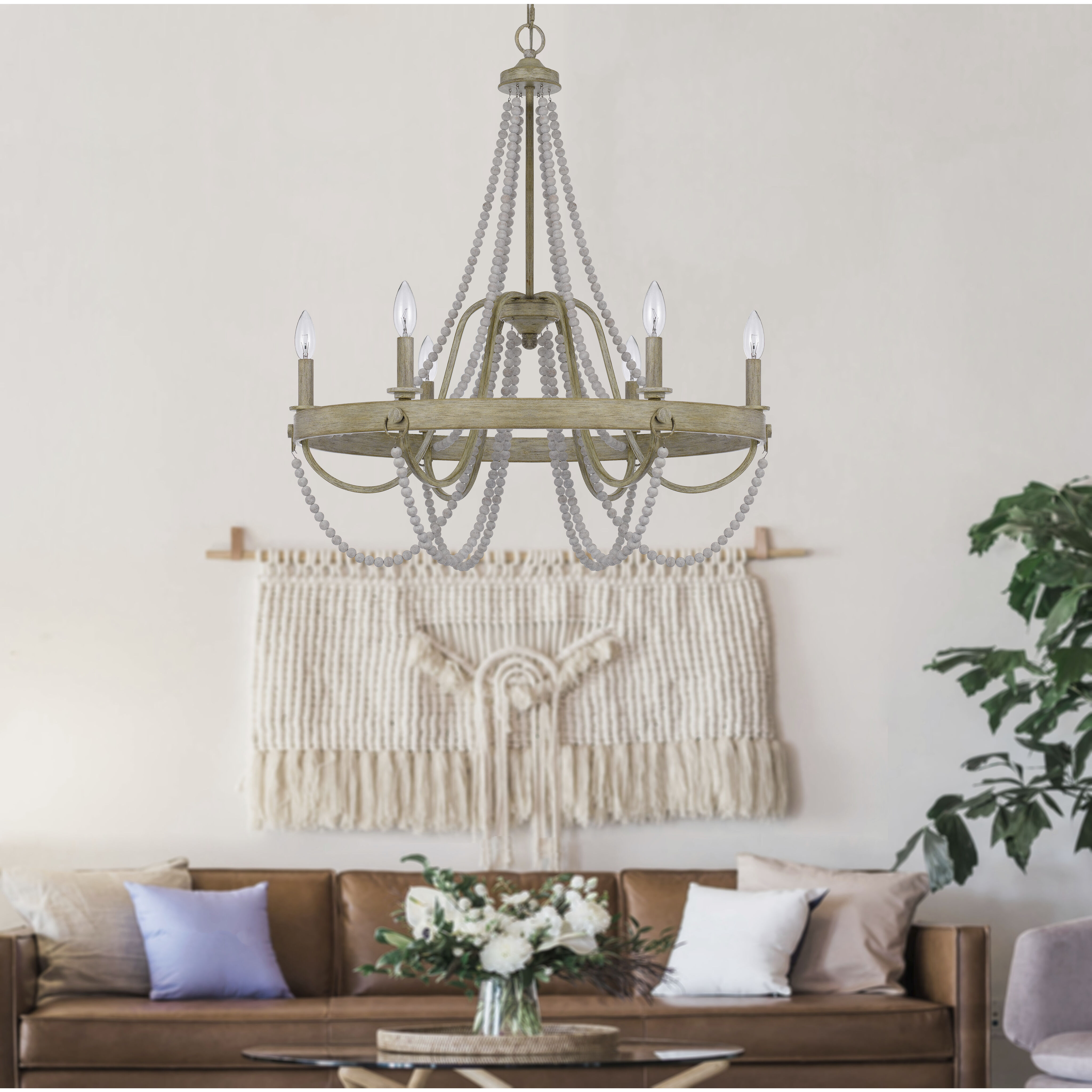 Macon 6 Light 28 inch Drifted Wood and Antique Silver Chandelier Ceiling Light