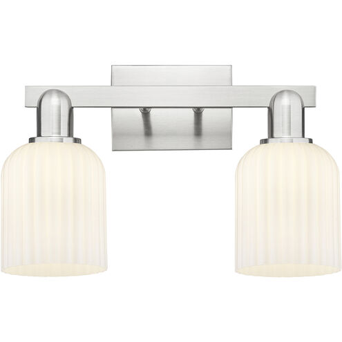 Downtown Urban Bridal Veil 2 Light 16 inch Brushed Satin Nickel Bath Vanity Light Wall Light in Gloss White Glass