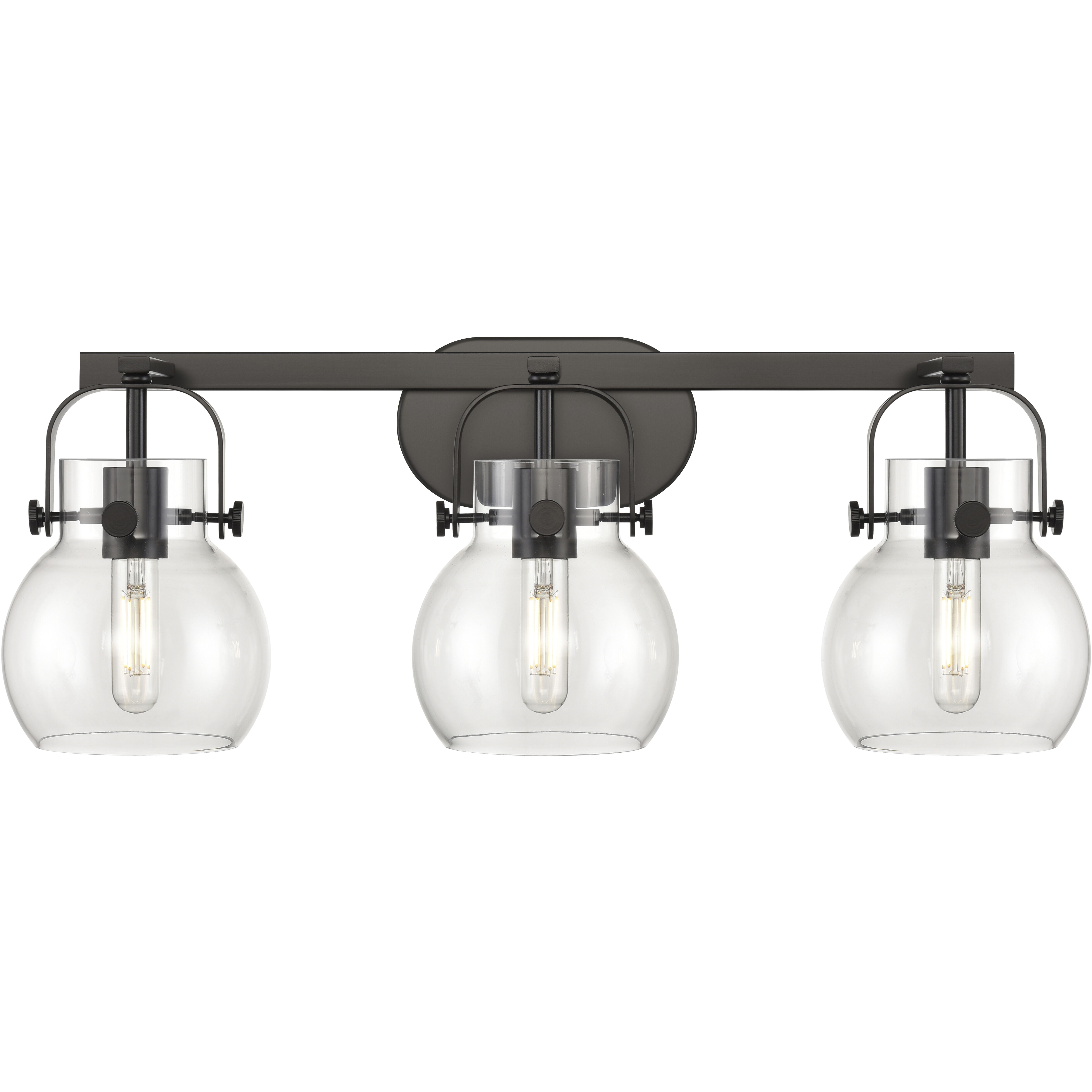 Pilaster II Sphere 3 Light 26.5 inch Matte Black Bath Vanity Light Wall Light in Clear Glass