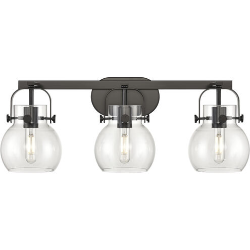 Pilaster II Sphere 3 Light 26.5 inch Matte Black Bath Vanity Light Wall Light in Clear Glass