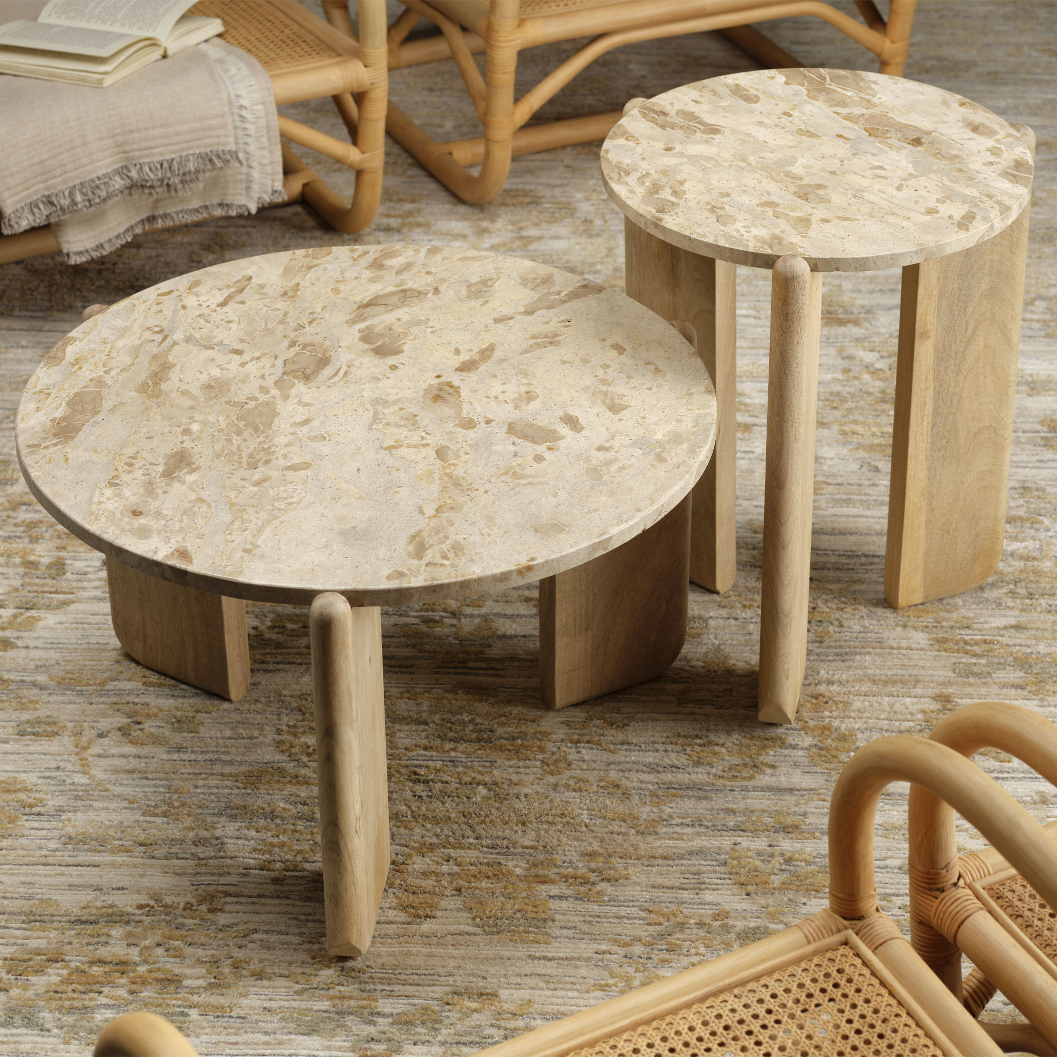 Quarry 28 X 18 inch Natural Light Mango Wood and Natural Tan Stone Coffee Table