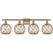 Ballston Farmhouse Rope 4 Light 36 inch Antique Brass Bath Vanity Light Wall Light in Incandescent, Clear Glass with Brown Rope, Ballston