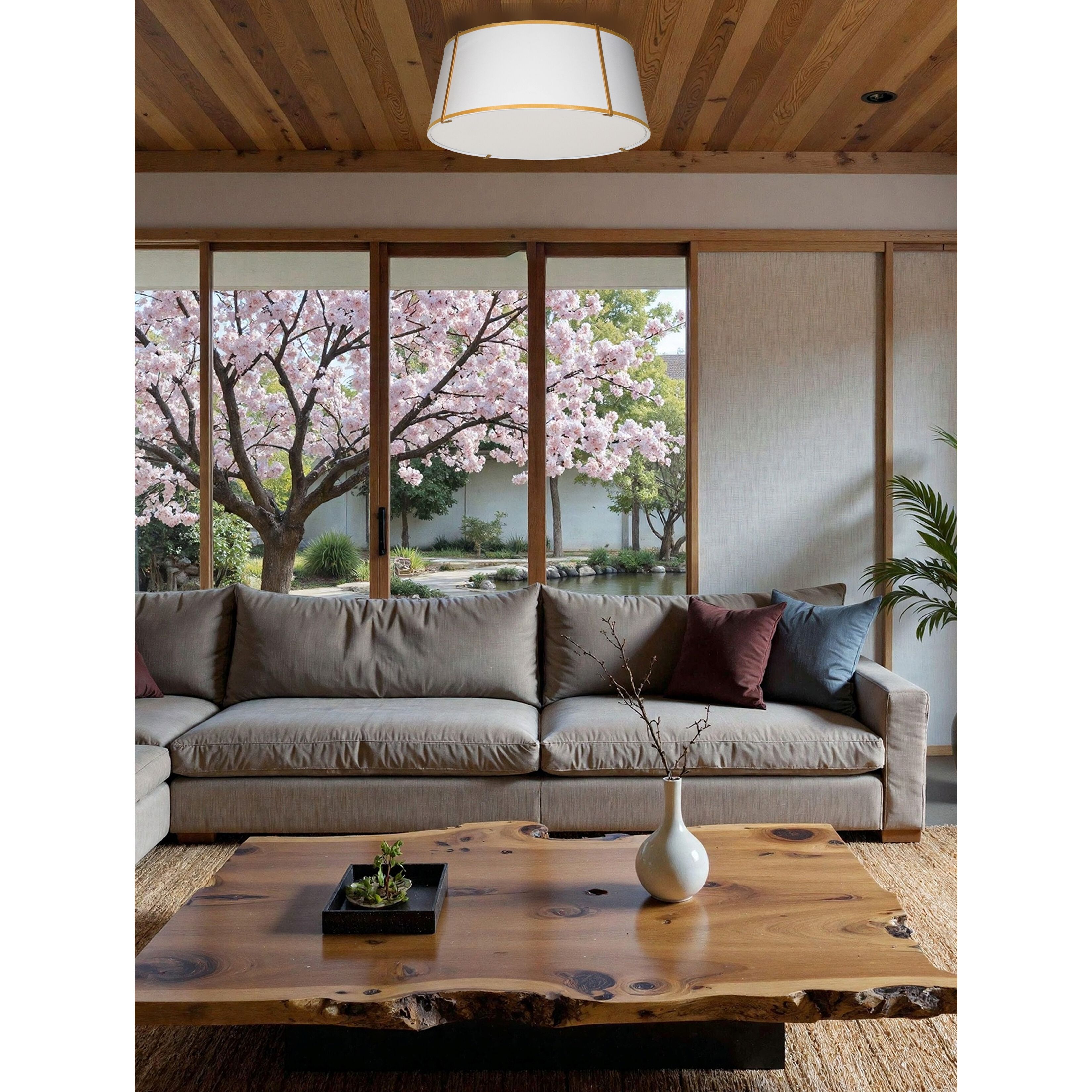 Trapezoid 4 Light 22 inch Gold with White Flush Mount Ceiling Light