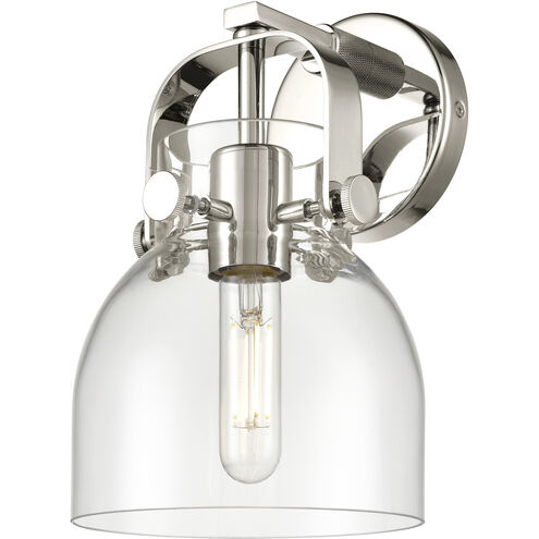 Pilaster II Bell Sconce Wall Light in Polished Nickel, Clear Glass