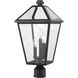 Talbot 3 Light 20 inch Black Outdoor Post Mount Fixture in Clear Beveled Glass