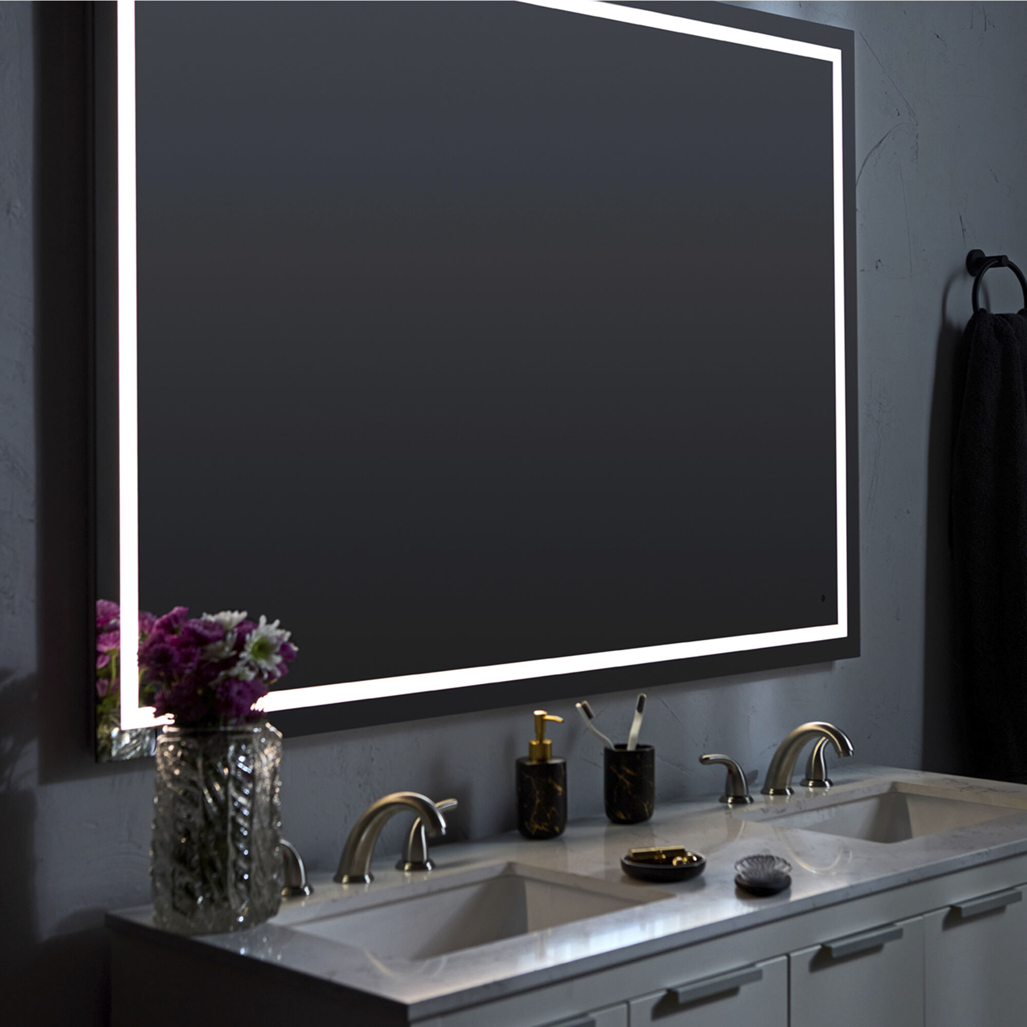 Track 36 X 36 inch Black LED Lighted Mirror, Vanita by Oxygen