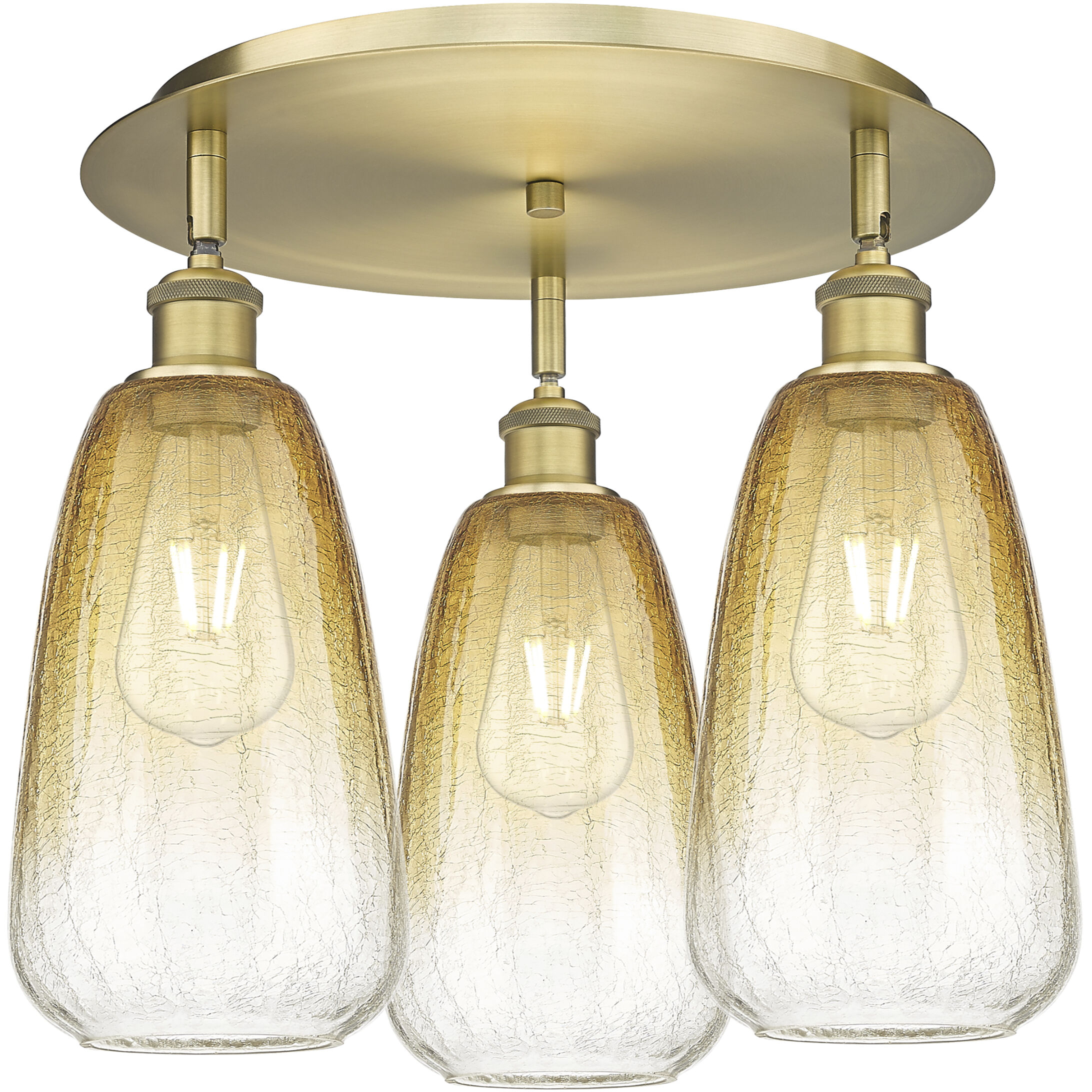 Ballston Brookhaven Almond 3 Light 18 inch Brushed Brass Flush Mount Ceiling Light in Amber Glass
