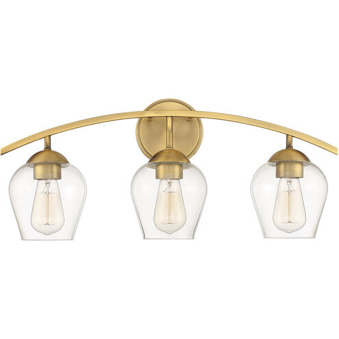 Transitional 3 Light 24 inch Natural Brass Bathroom Vanity Light Wall Light