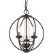 Arabella 3 Light 12 inch Bronze with Antique Brass Finish Candles Convertible Mini Chandelier/ Semi-Flush Ceiling Light, Globe