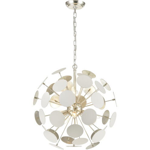 Modish 6 Light 21 inch Matte White with Silver Leaf Chandelier Ceiling Light