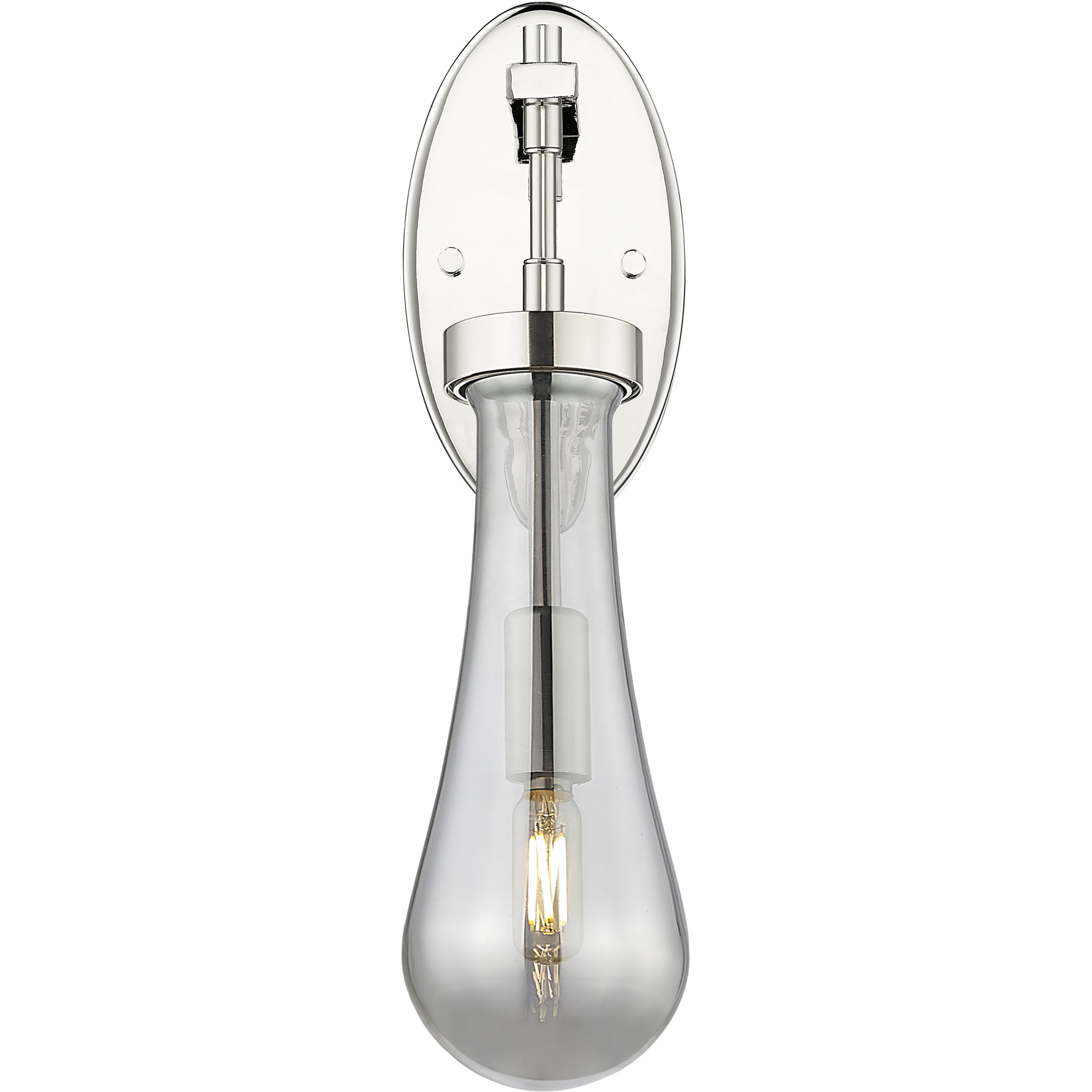 Downtown Urban Owego Armed Sconce Wall Light in Polished Nickel, Light Smoke Glass