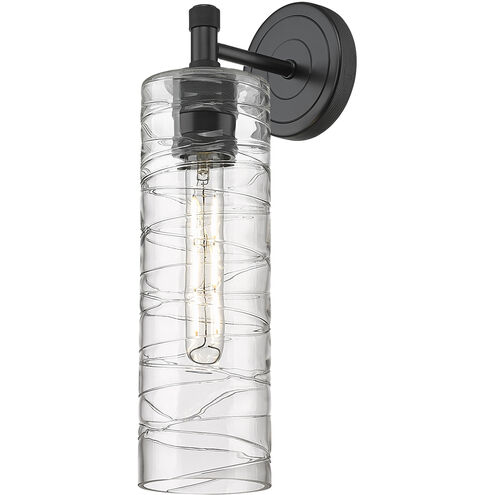 Crown Point Sconce Wall Light in Matte Black, Deco Swirl Glass