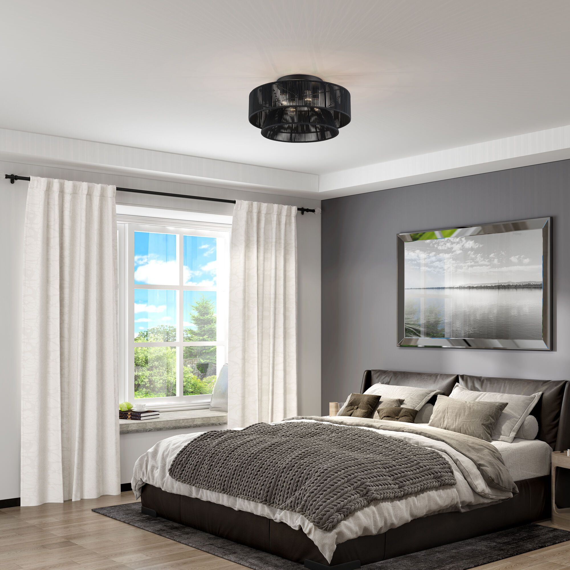 Florell 4 Light 21 inch Black Semi Flush Mount Ceiling Light, Extra Large