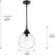 Ariella 1 Light 9.88 inch Matte Black Pendant Ceiling Light in Clear Hammered, Small