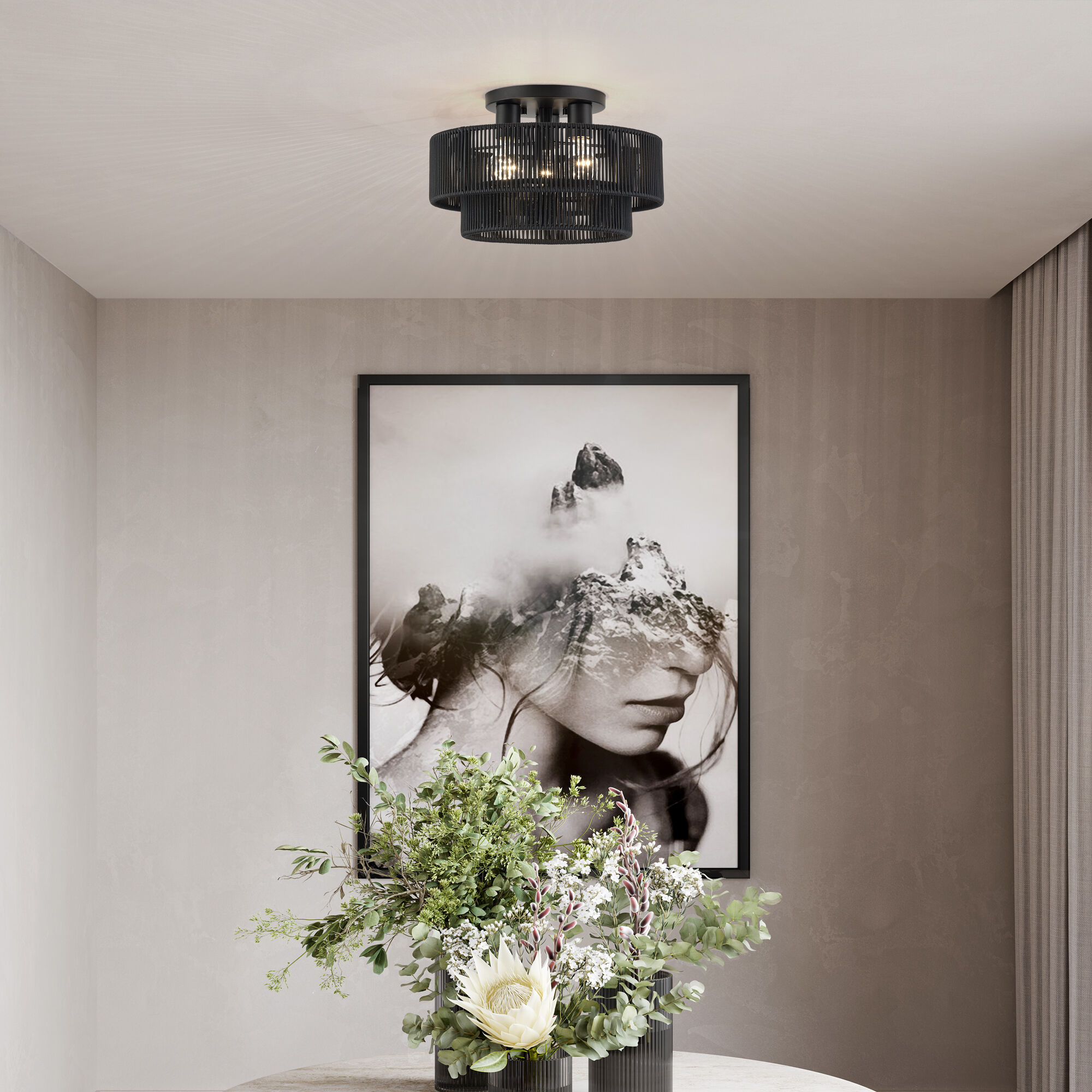 Acordia 3 Light 15 inch Black Semi Flush Mount Ceiling Light, Large