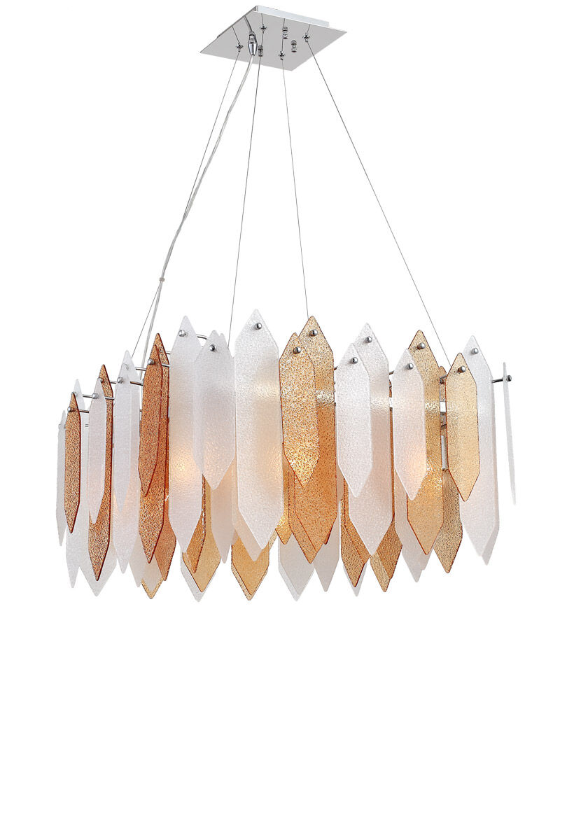 Stratus 8 Light 26 inch Chrome Frame Amber and Frosted Glass Chandelier Ceiling Light
