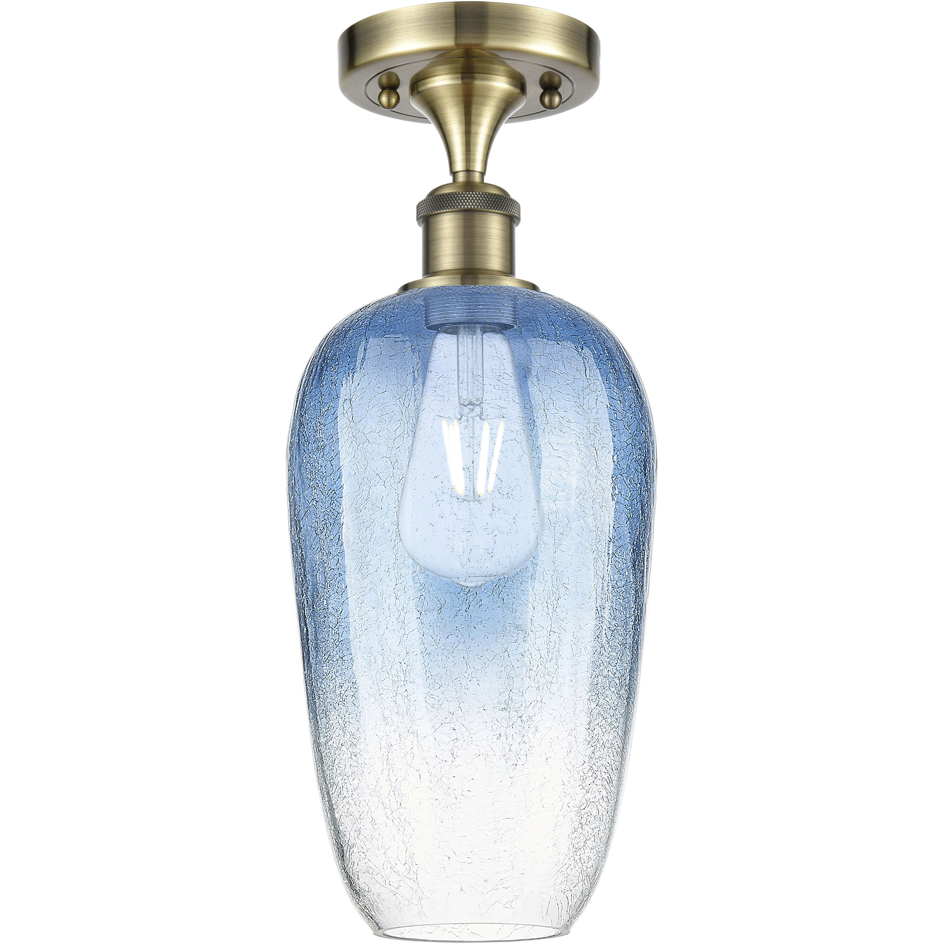 Ballston Brookhaven Flute 1 Light 7 inch Antique Brass Semi-Flush Mount Ceiling Light in Sapphire Blue Glass