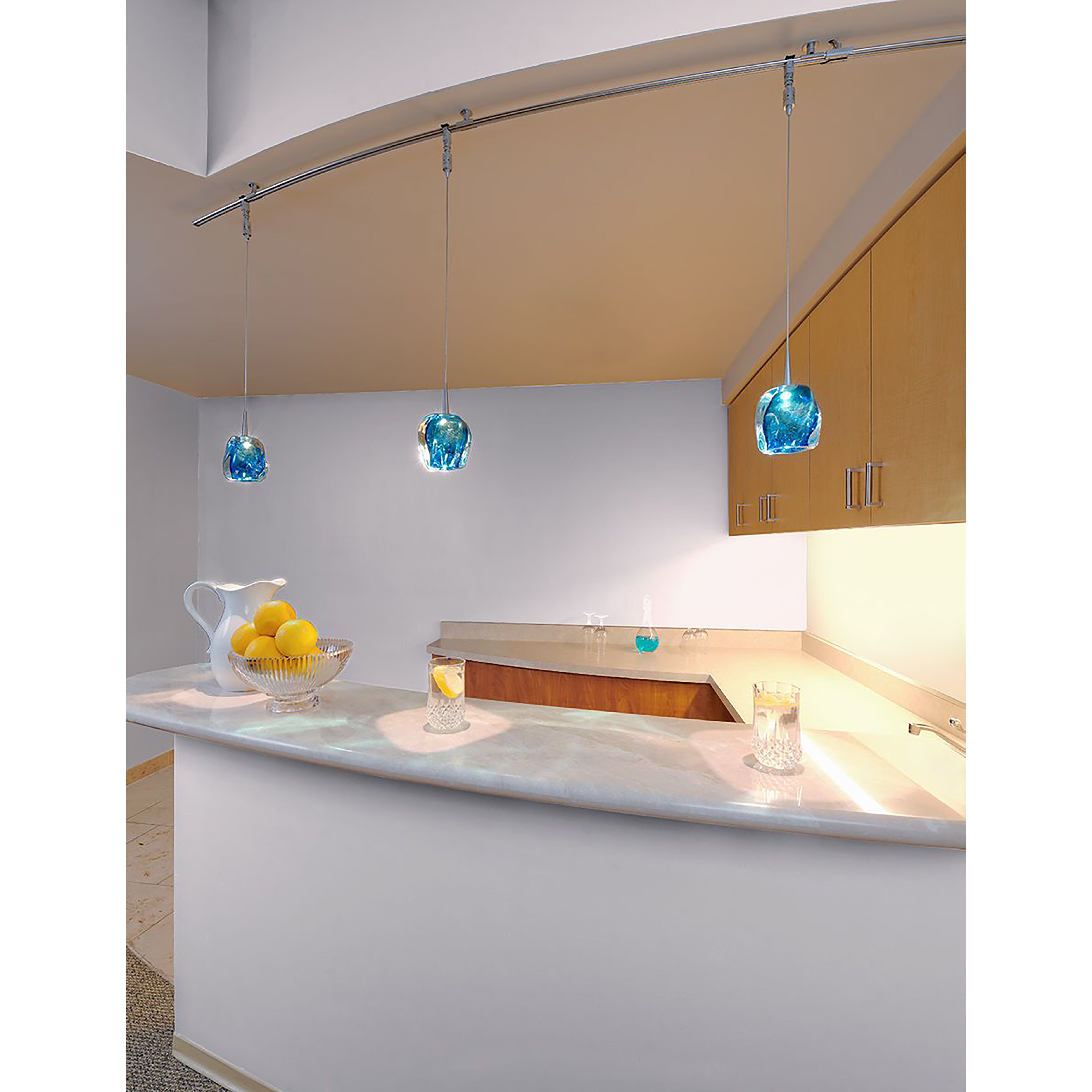 Aurora LED 4.5 inch Chrome Pendant Ceiling Light in Blue Glass