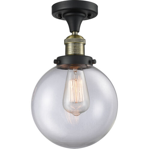Franklin Restoration Large Beacon LED 8 inch Black Antique Brass Semi-Flush Mount Ceiling Light in Clear Glass, Franklin Restoration