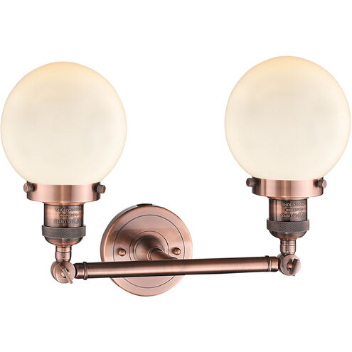 Franklin Restoration Beacon 2 Light 17 inch Antique Copper Bath Vanity Light Wall Light in Matte White Glass, Franklin Restoration