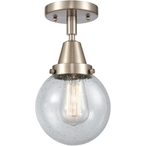 Franklin Restoration Beacon LED 6 inch Brushed Satin Nickel Flush Mount Ceiling Light in Seedy Glass