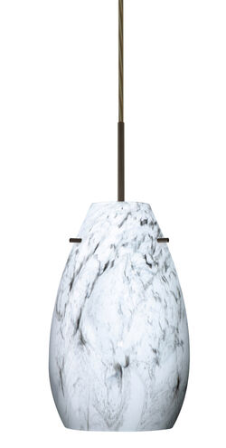 Pera 1 Light Bronze Pendant Ceiling Light in Marble Grigio Glass, Incandescent