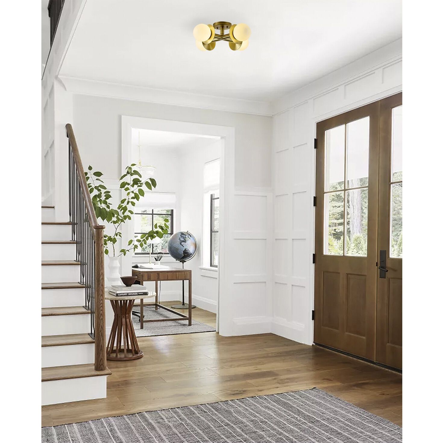 Canada 4 Light 18 inch Satin Brass Flush Mount Ceiling Light