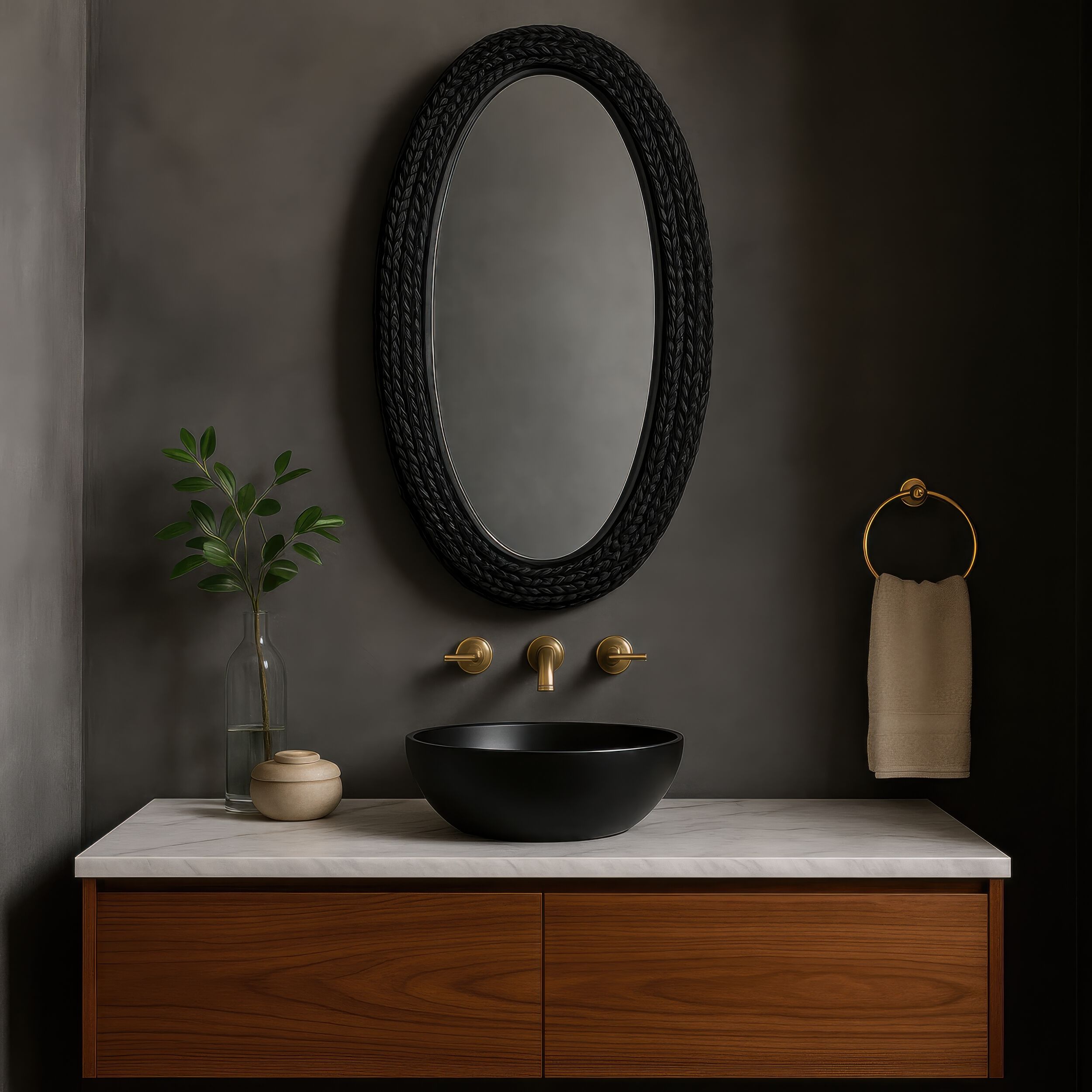 Athena 40.25 X 24.25 inch Matte Black with Black Seagrass Wall Mirror