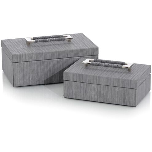 Leather 9 X 6 inch Charcoal Confetti Boxes, Set of 2