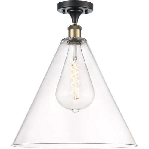 Ballston Cone LED 16 inch Black Antique Brass Semi-Flush Mount Ceiling Light in Clear Glass