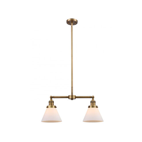 Franklin Restoration Large Cone LED 21 inch Brushed Brass Chandelier Ceiling Light in Matte White Glass, Franklin Restoration