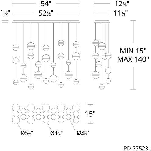Cyllindra LED 15 inch Black Chrome Chandelier Ceiling Light in Black/Chrome, dweLED