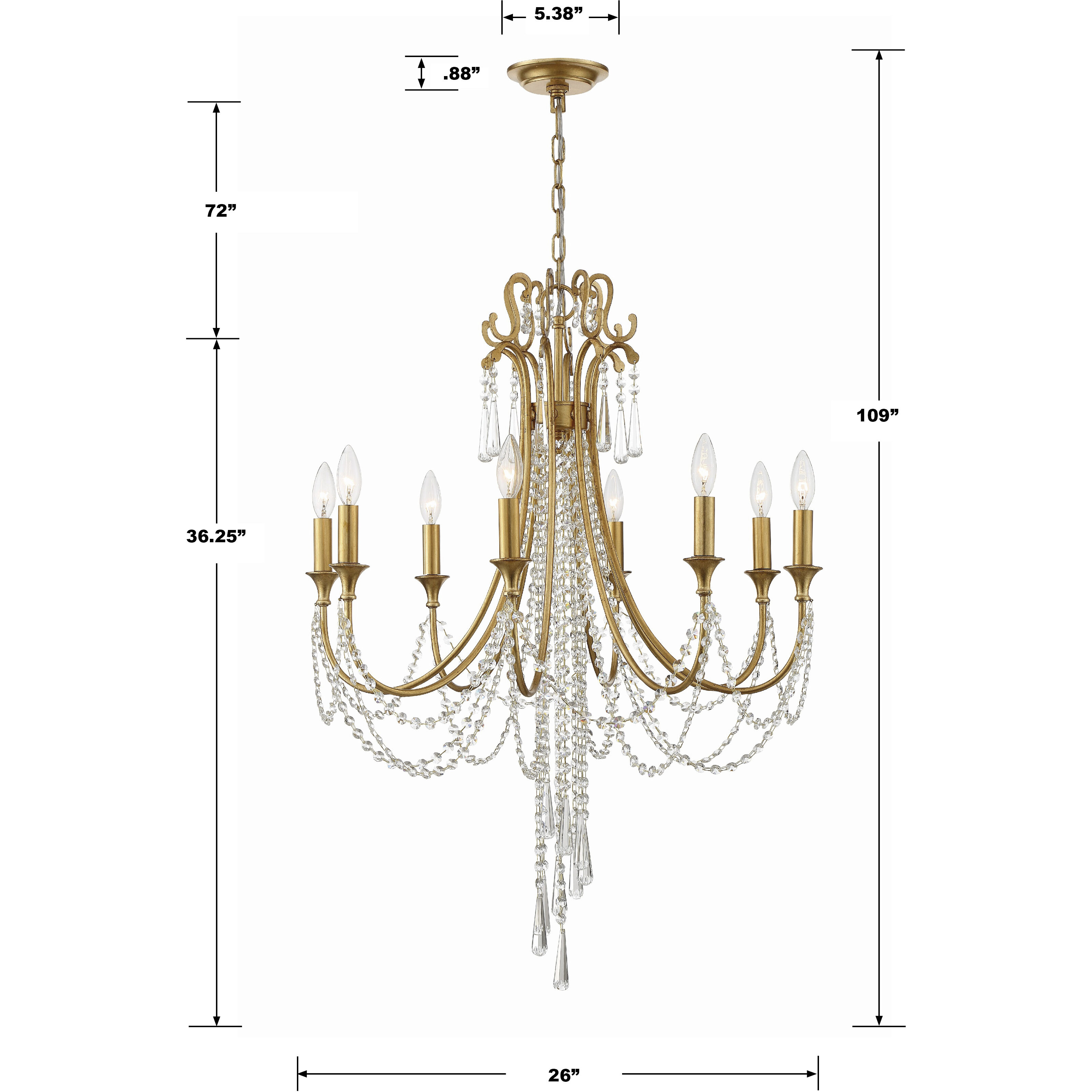 Arcadia 8 Light 26.75 inch Antique Gold Chandelier Ceiling Light