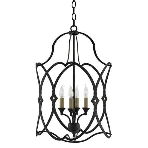 Charisma 4 Light 16 inch French Black Foyer Lantern Ceiling Light, Small